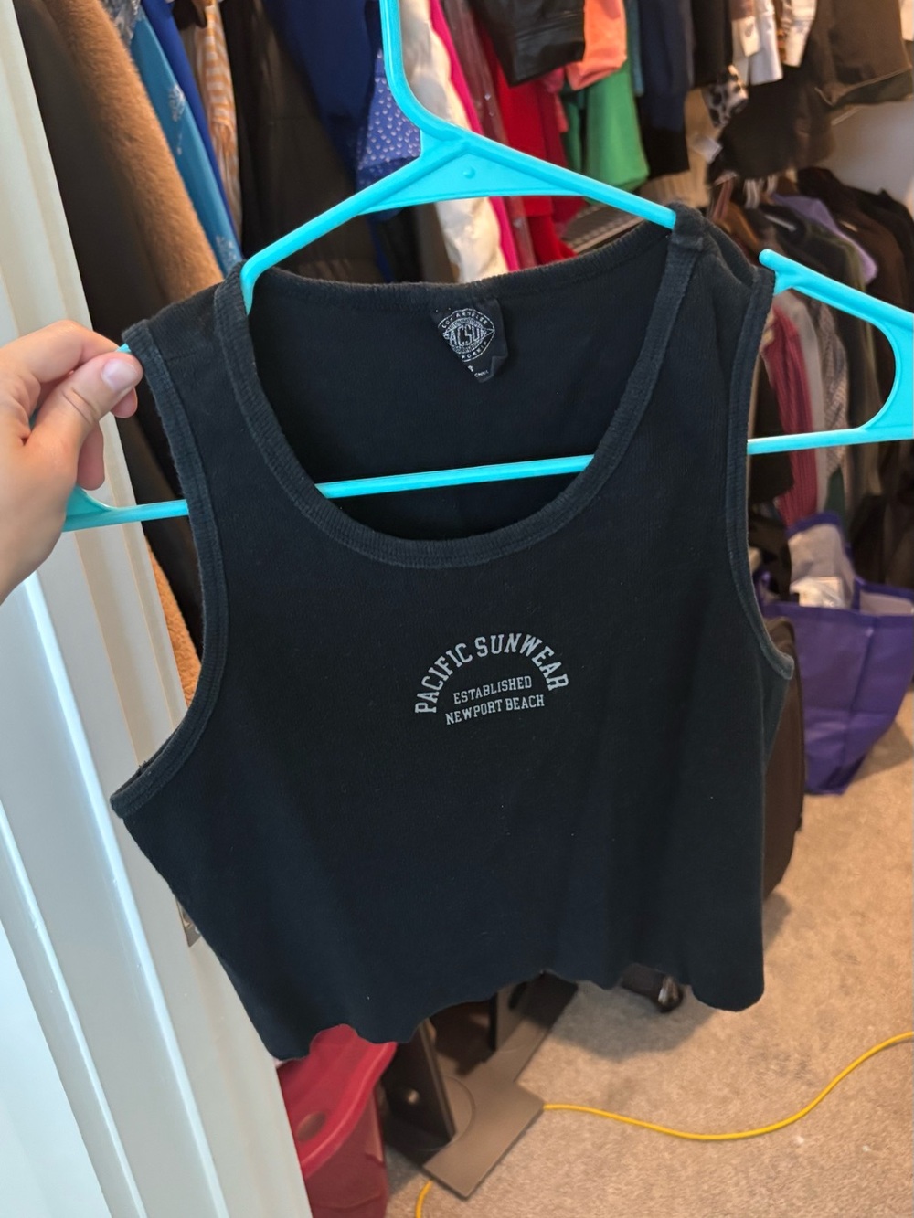 Pacific Sunwear Black Ribbed Crop Tank with Logo